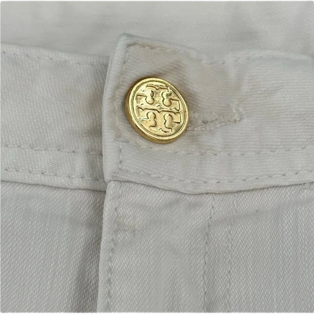 Tory Burch Jeans Womens 28 White Cropped Slim Boot Logo Pockets & Button